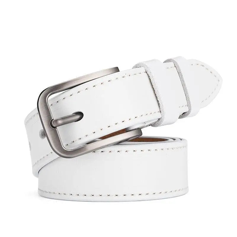 Nestani leather belt for women with silver buckle and black leather finish