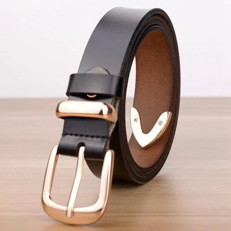 Women’s leather belt with gold buckle for stylish denim accessories