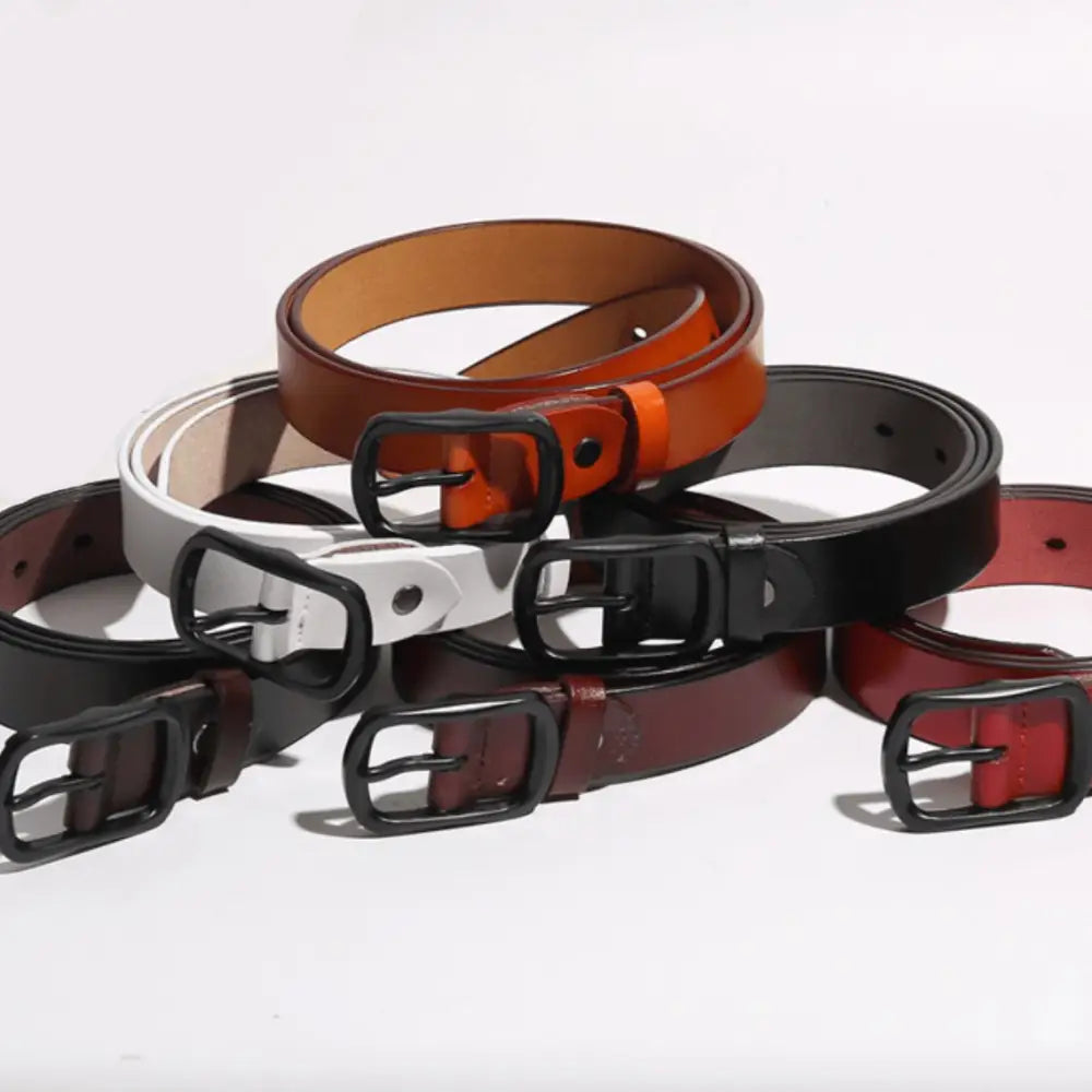 Genuine leather woman’s belt with square buckle, versatile cuir pour femme accessory