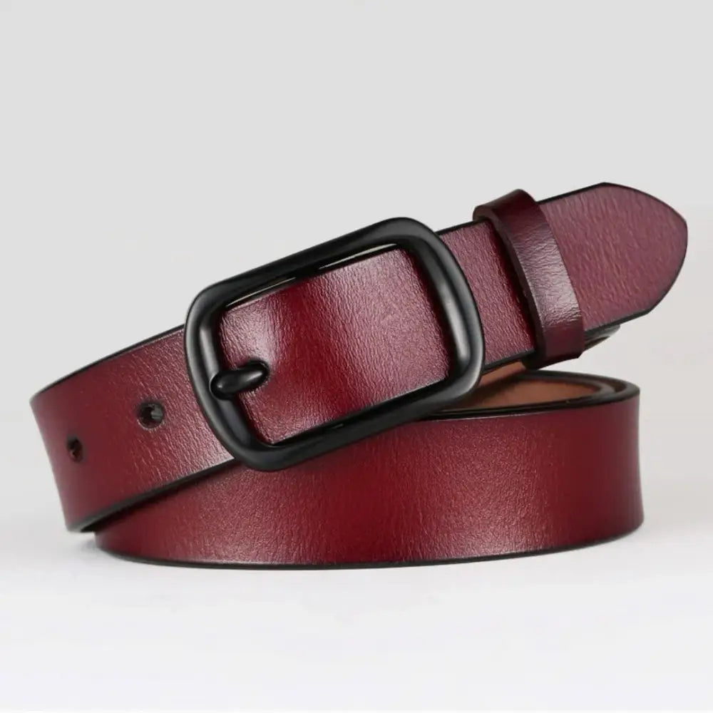 Genuine leather woman’s belt with black square buckle, ceinture en cuir pour femme