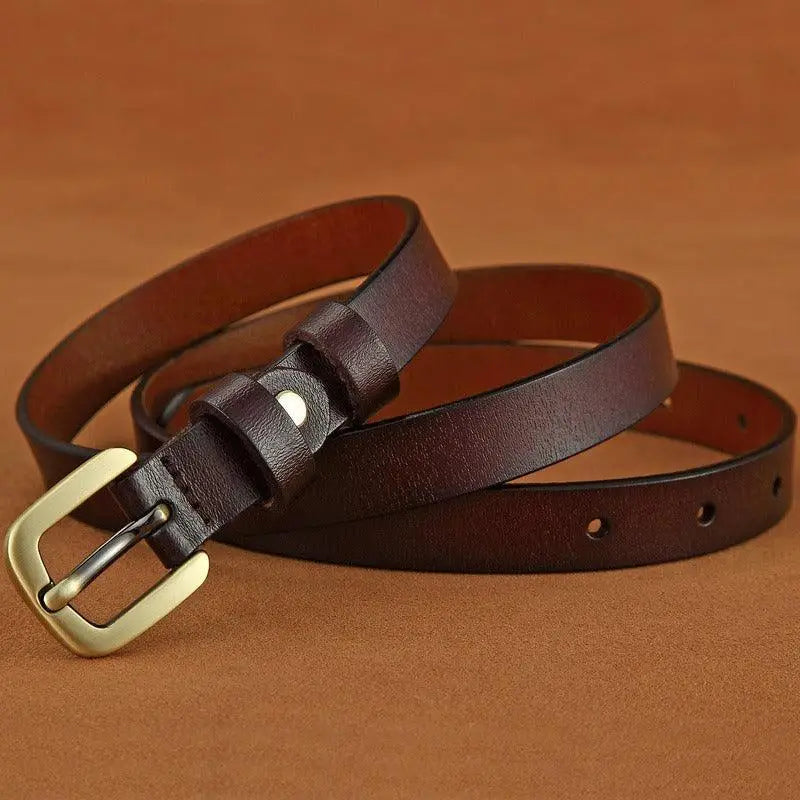 Brown leather belt with gold buckle from Nurziunia Leather Belt Collection