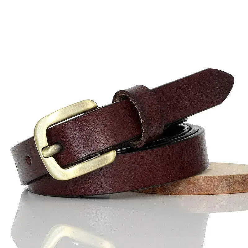 Burgundy Nurziunia leather belt with brass buckle from the Nurziunia Leather Belt Collection