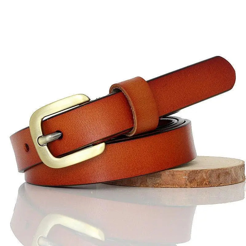 Elegant brown leather belt with gold buckle from Nurziunia Leather Belt Collection