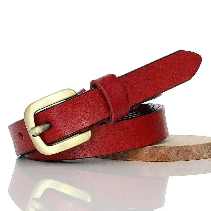 Red leather belt with gold buckle from Nurziunia Leather Belt Collection