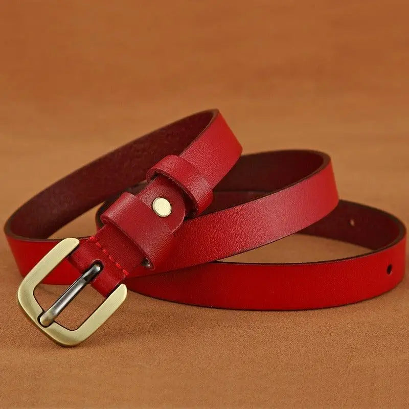 Red leather belt with gold buckle from Nurziunia Leather Belt Collection