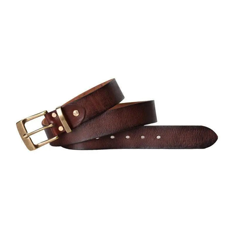 Paki Belt Brown Leather Belt with Gold Metal Buckle, stylish and durable accessory