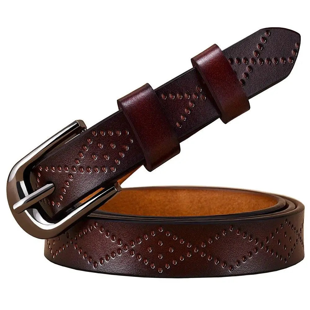 Burgundy leather belt from Pinaria Leather Belt Collection with silver buckle
