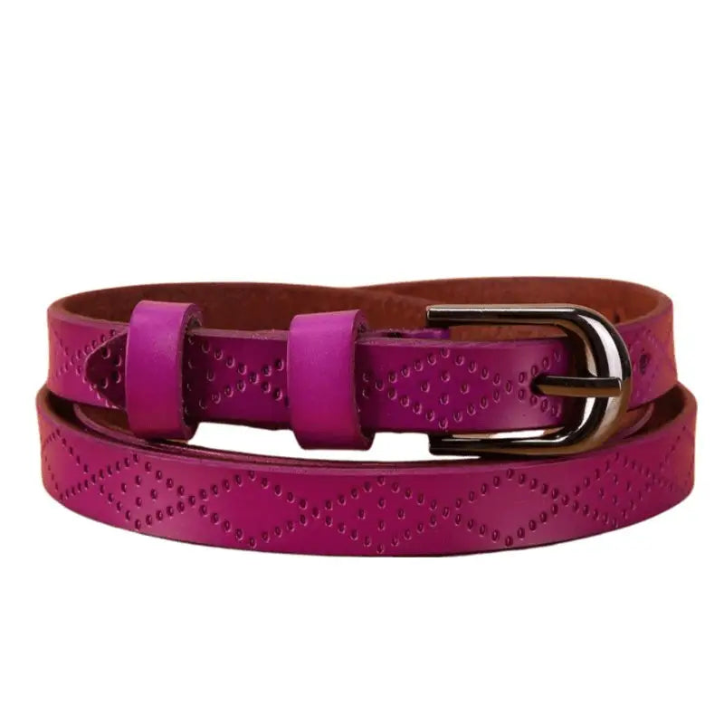 Magenta leather belt with diamond pattern from Pinaria Leather Belt Collection with silver buckle