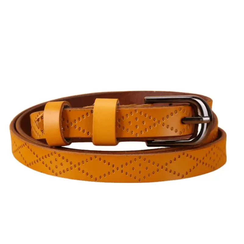 Yellow leather belt with diamond perforations from Pinaria Leather Belt Collection