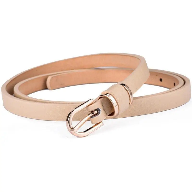 Beige leather belt with gold buckle from Roxane Leather for stylish accessory pairing