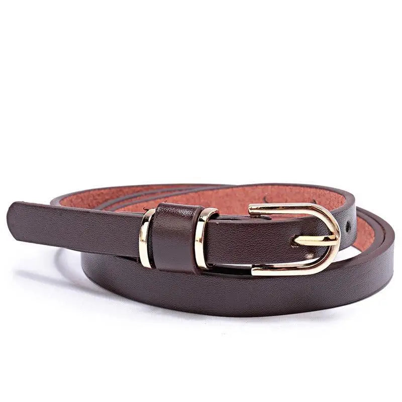 Roxane leather belt with gold buckle paired with Ribbed Beige Choker-Neck Sweater