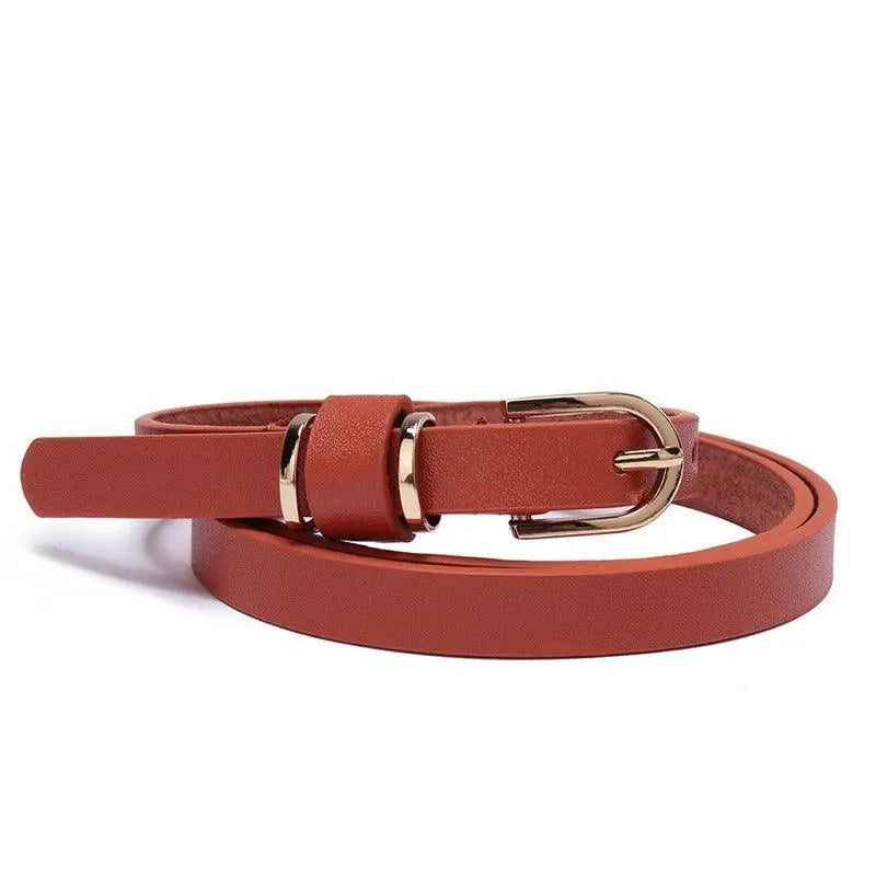 Roxane Leather Belt with Gold Buckle paired with Ribbed Beige Choker-Neck Sweater