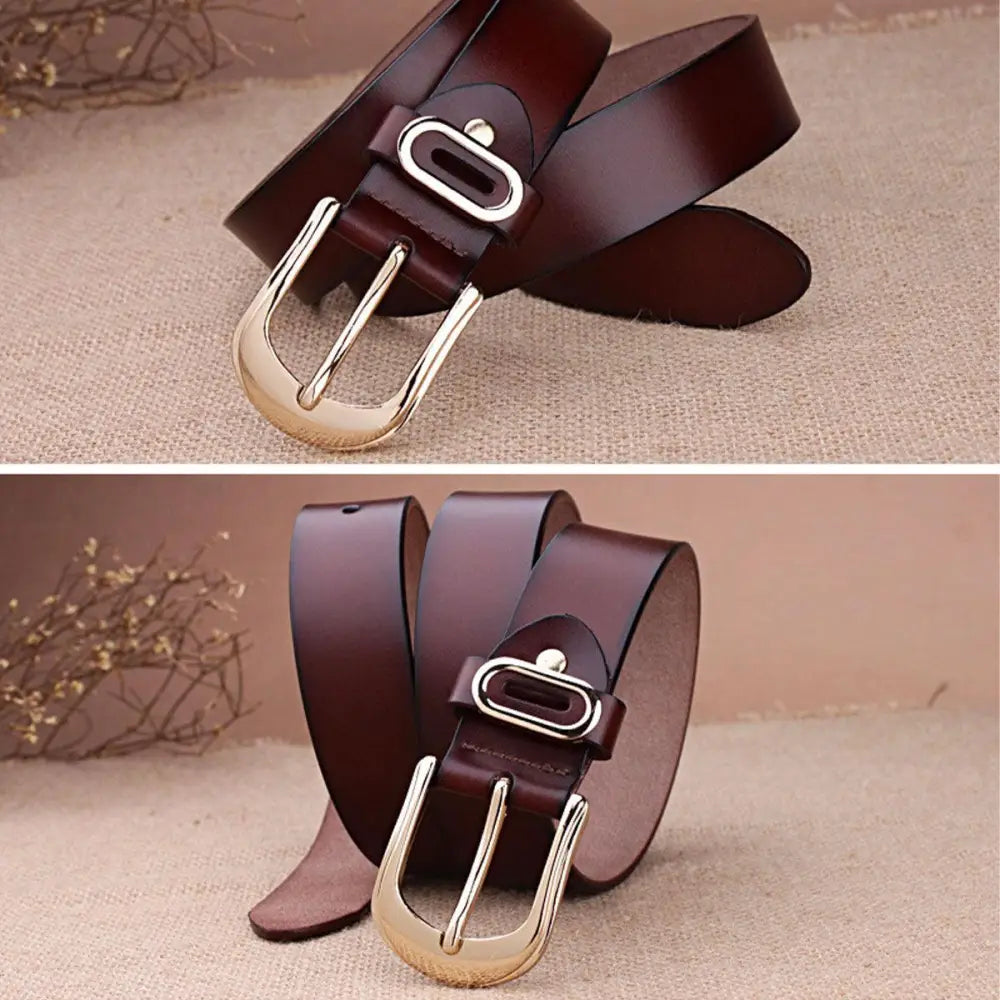 Brown leather belt with a gold buckle for stylish men’s fashion accessory