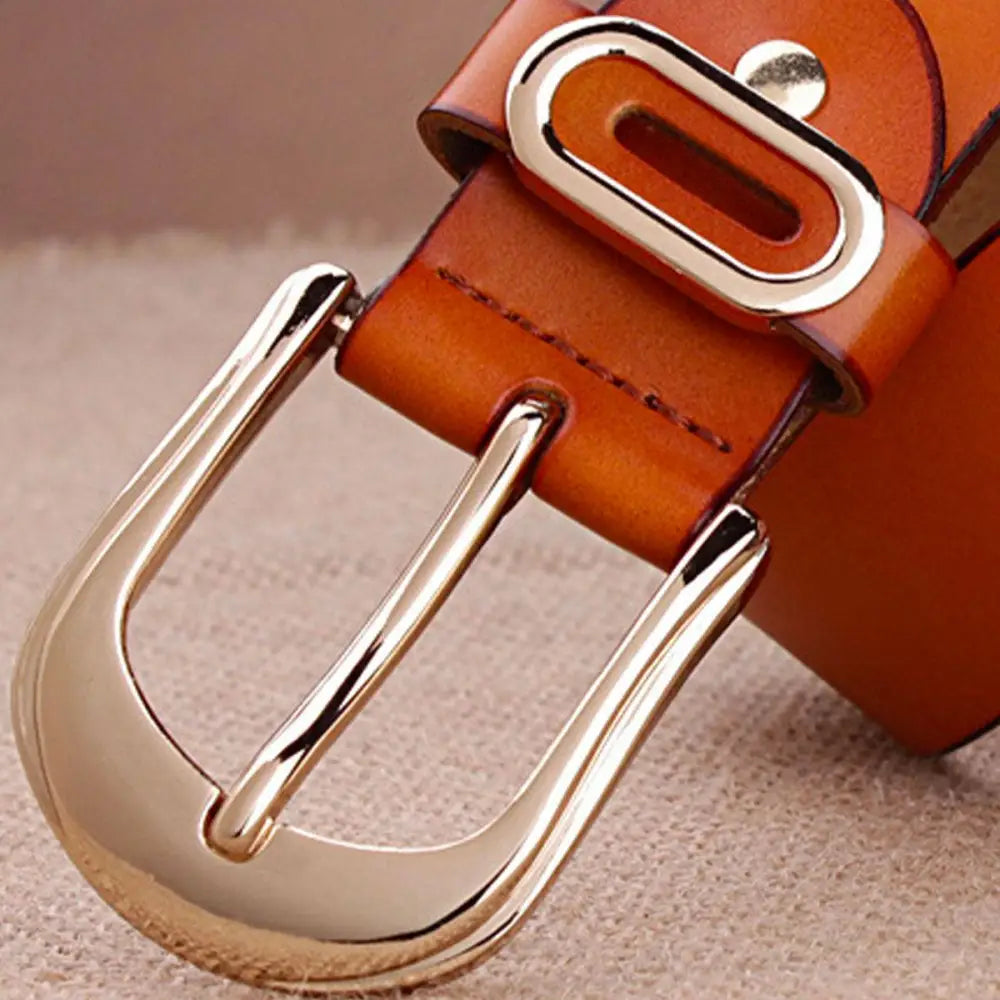 Brown leather belt with a gold buckle displayed in the product Brown Leather Belt with Gold Buckle