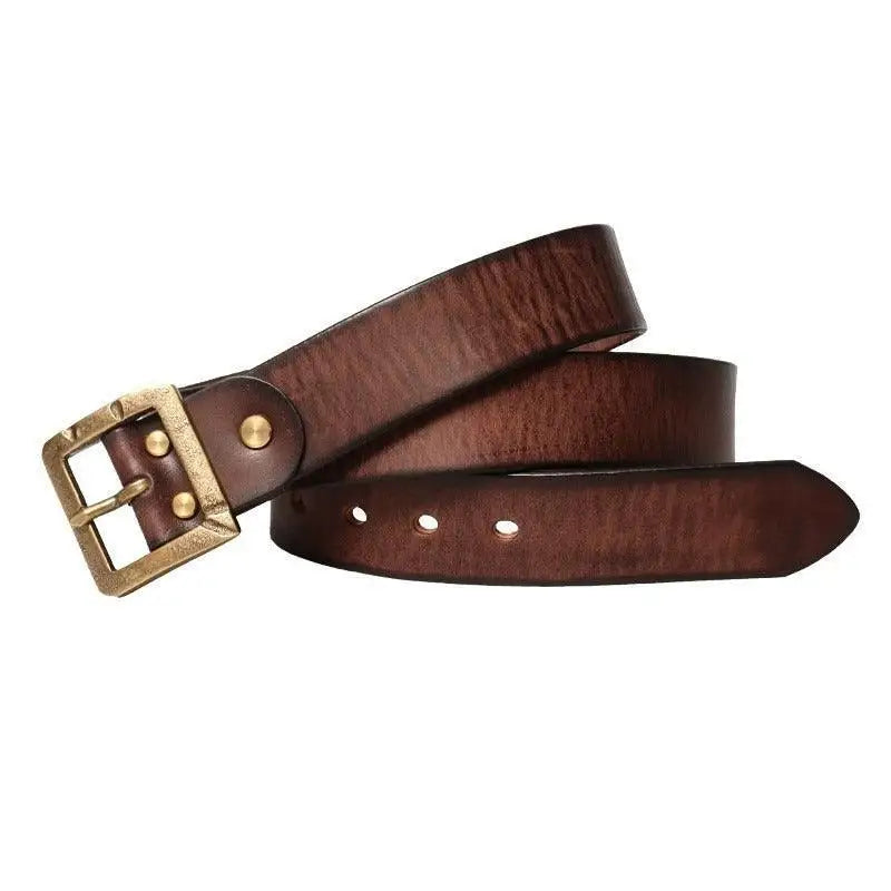 Shabaka Leather Belt with Brass Buckle showcasing elegant brown leather design