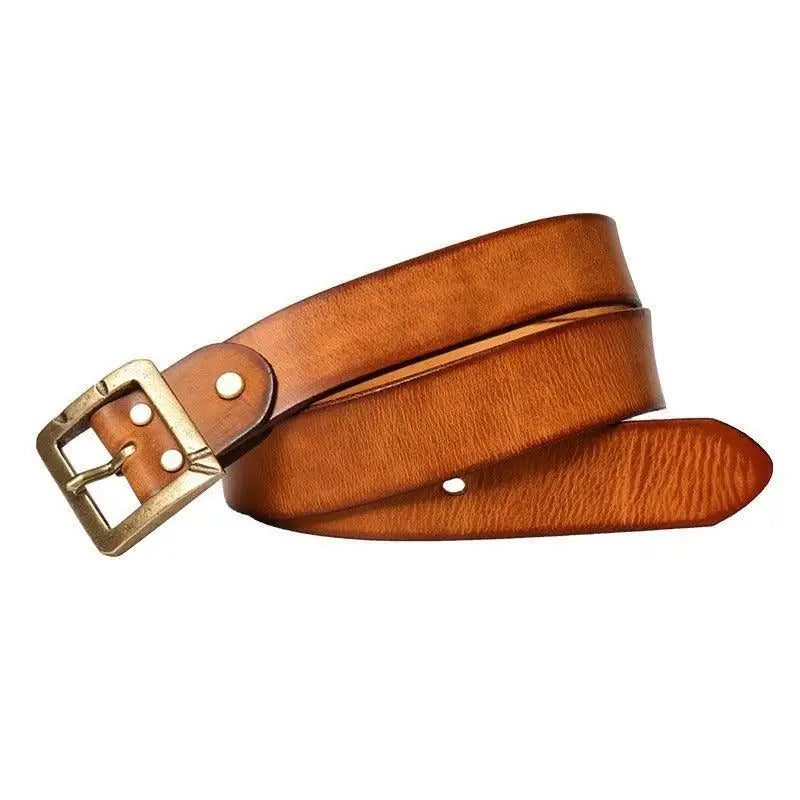 Shabaka Leather Belt with Metal Buckle for Elegant Style