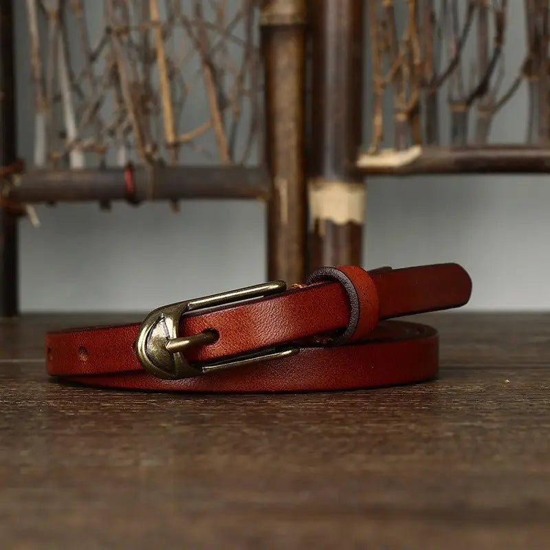 Brown leather belt with metal brass buckle for stylish and durable men’s fashion