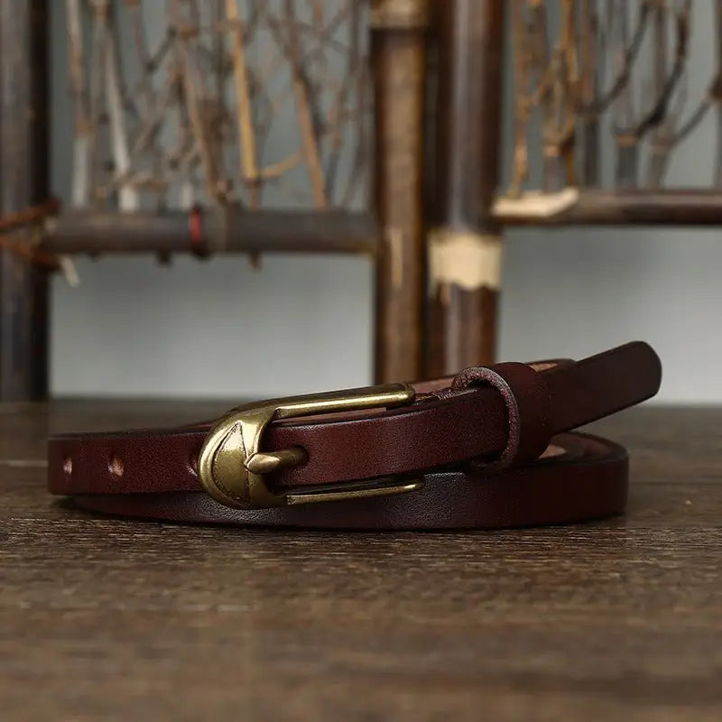 Burgundy leather belt with brass buckle from Leather Belts with Brass Buckles in Brown and Black product
