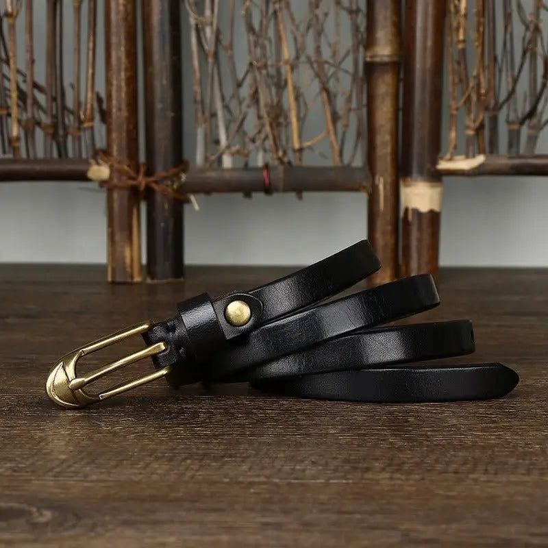 Black leather belt with brass buckle from Leather Belts with Brass Buckles in Brown and Black