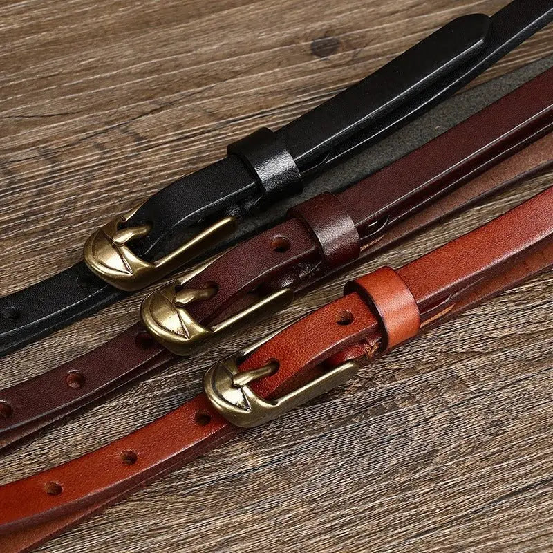 Leather Belts with Brass Buckles in Brown and Black displayed for product display