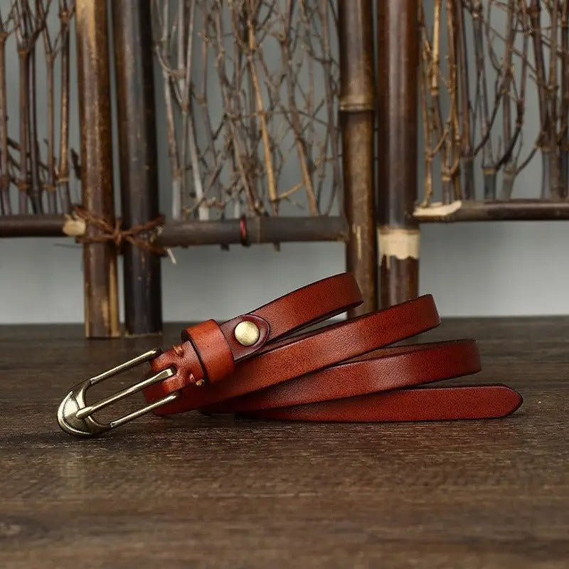 Brown leather belt with metal brass buckle from Leather Belts with Brass Buckles collection