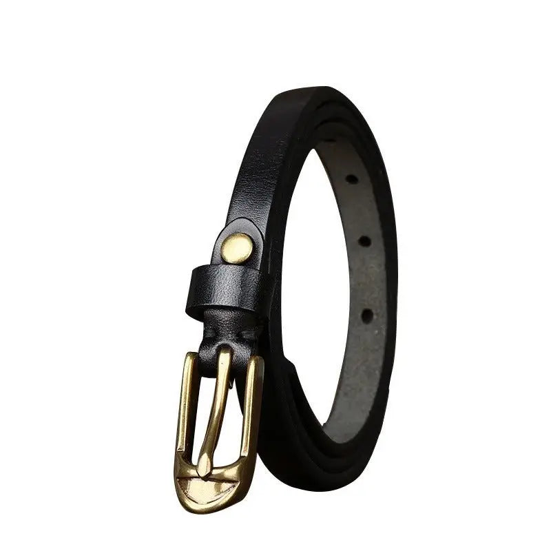 Black leather belt with a gold buckle from Leather Belts with Brass Buckles in Brown and Black