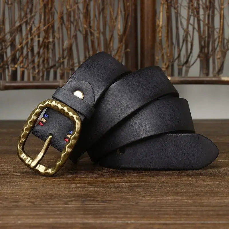 Black leather belt with brass buckle from Assorted Leather Belts with Brass Buckles Tahirah Model