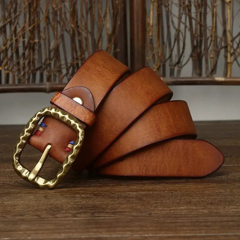 Brown leather belt with ornate buckle from Tahirah Model in Assorted Leather Belts collection