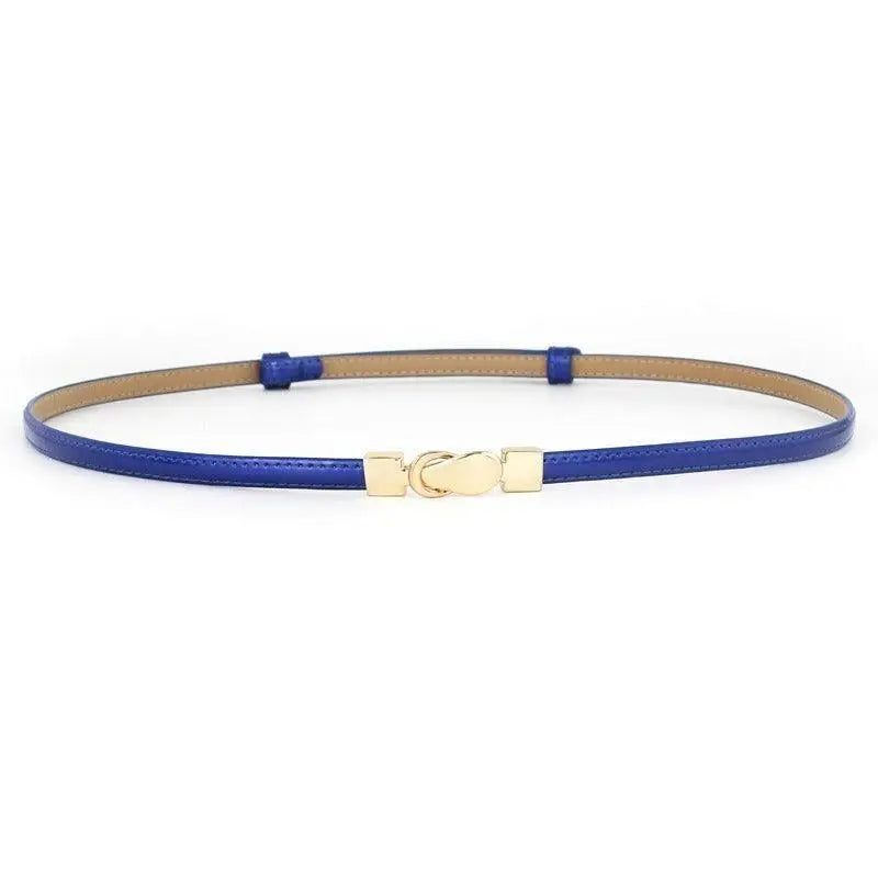 Blue leather belt with gold buckle featuring Thuasca leather for stylish dress options
