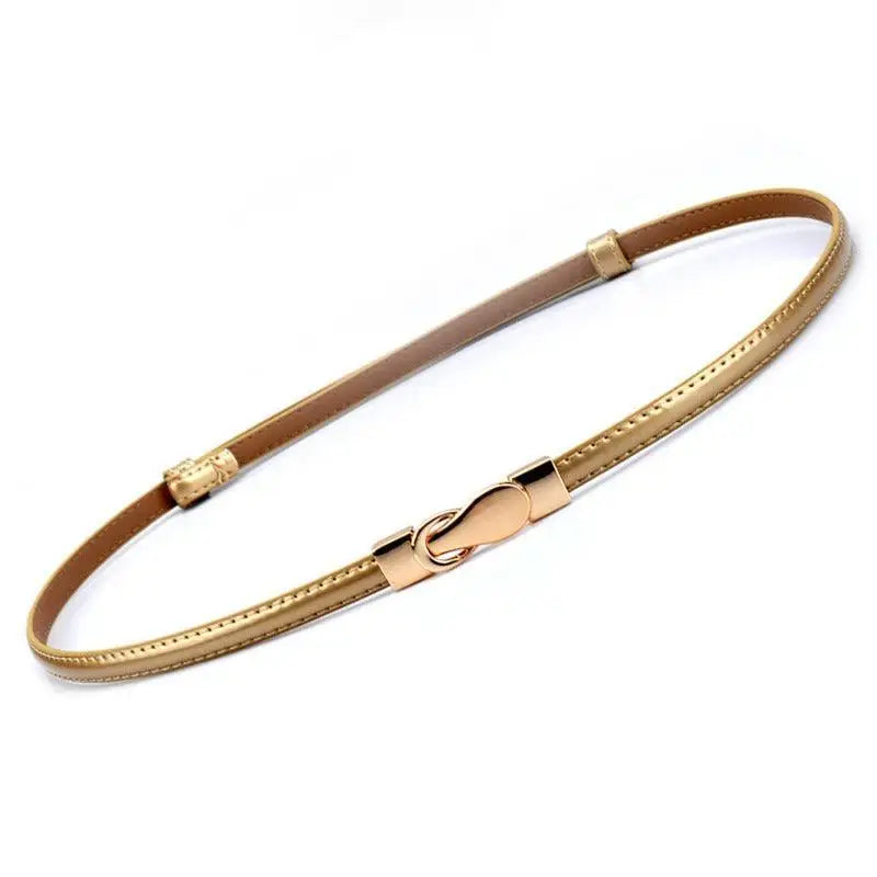 Gold-colored leather belt with hook buckle, Thuasca leather belt option for Blue Dress