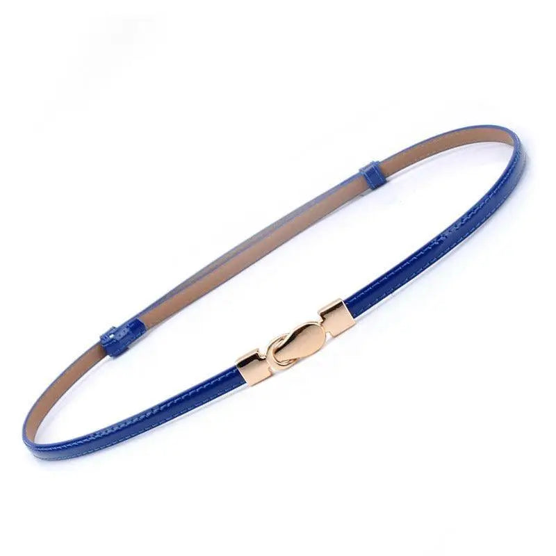 Blue leather belt with gold buckle showcasing Thuasca leather belt options for fashion elegance
