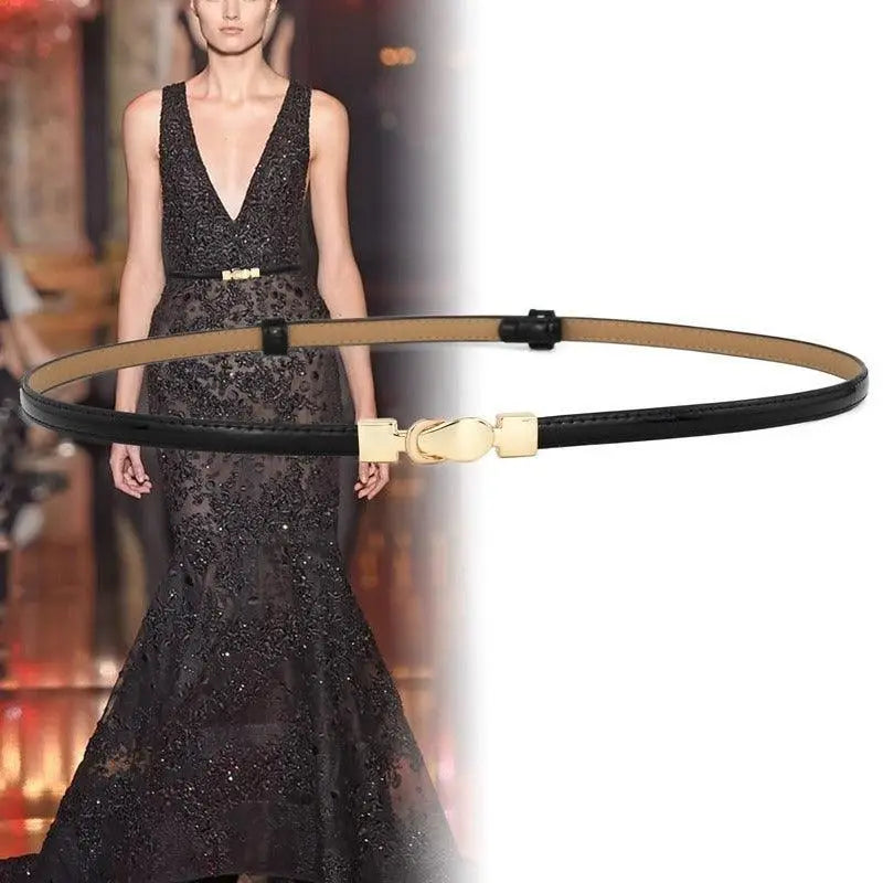 Black leather belt with gold clasp from Thuasca Leather for Blue Dress fashion