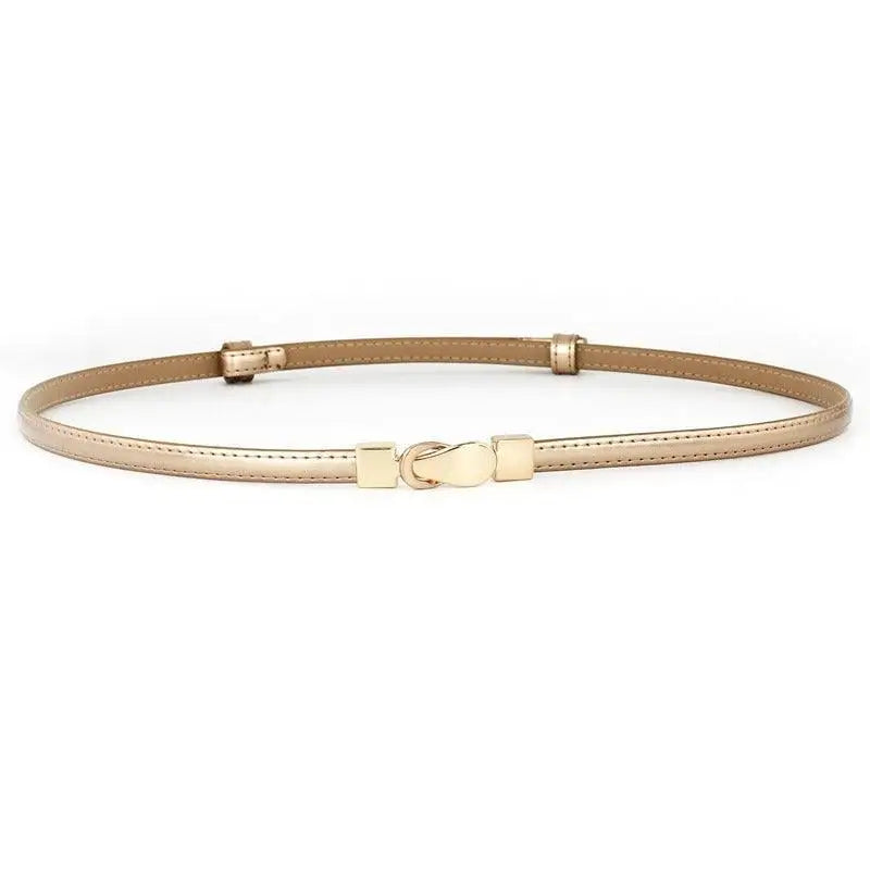 Gold-colored thin leather belt from Thuasca Leather for stylish Blue Dress accessories