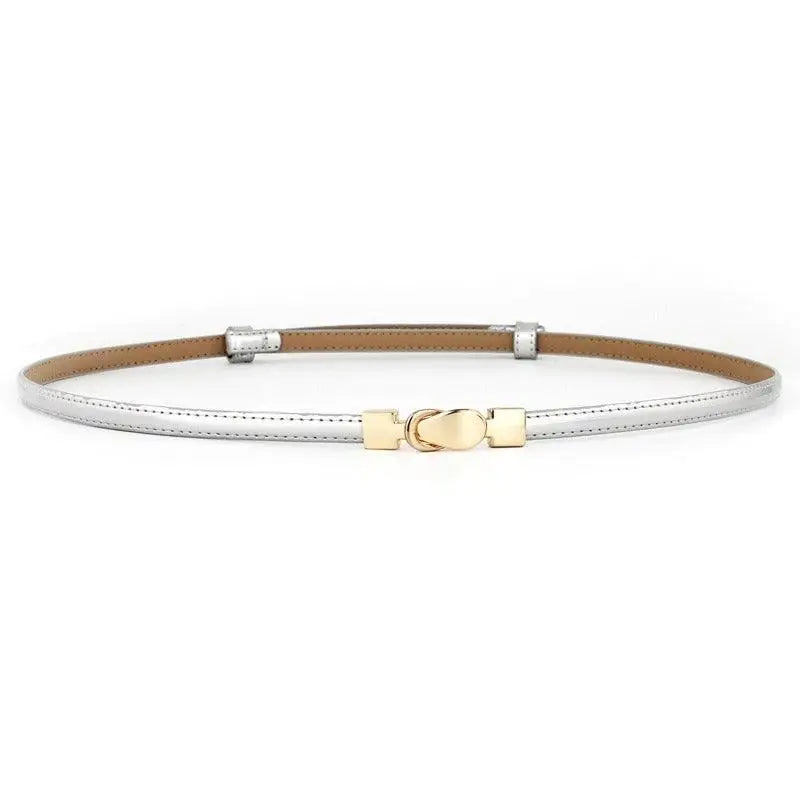 Silver and gold thin leather belt from Thuasca Leather for Blue Dress with leather belt options