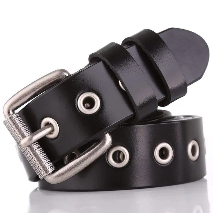 Tinatin Leather Belt with Silver Grommets and Buckle for stylish leather belt options