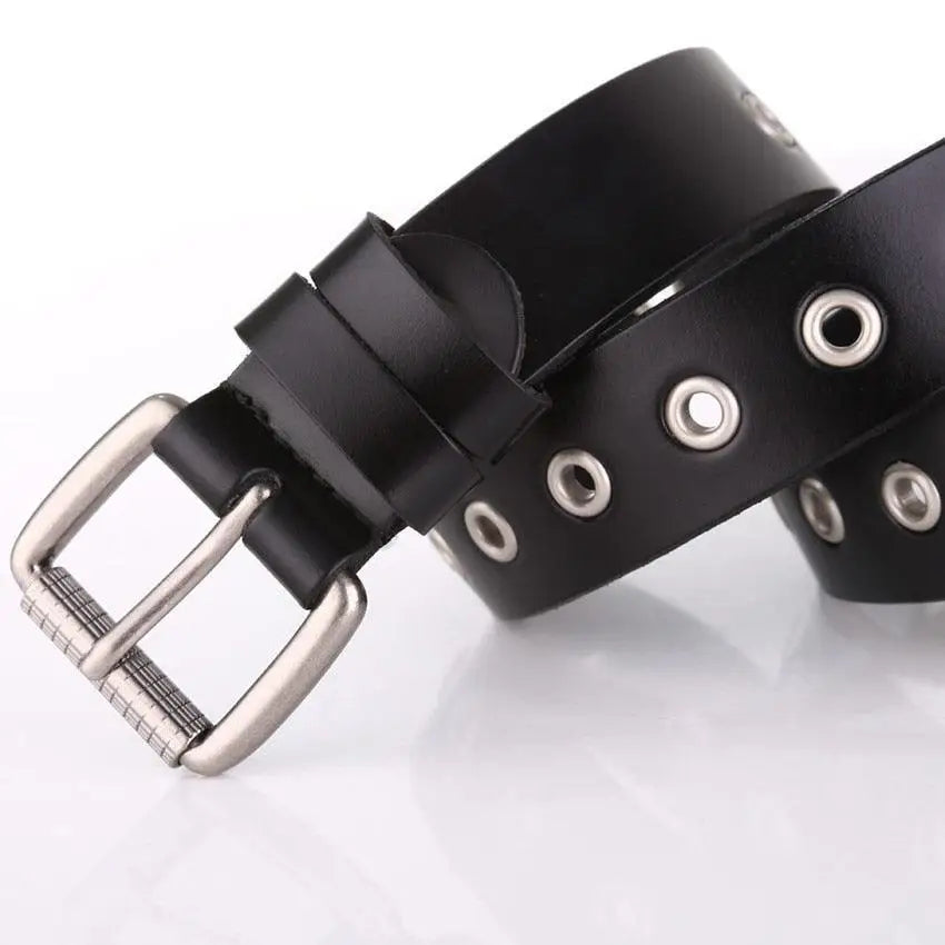 Black Tinatin Leather Belt with Silver Grommets and Buckle for stylish accessories
