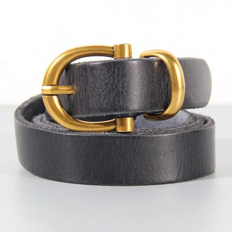 Black leather belt with a gold buckle from Stylish Leather Belts collection