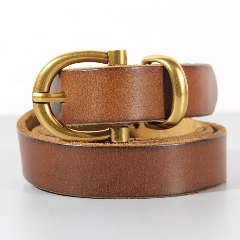 Brown leather belt with brass buckle from Stylish Leather Belts collection