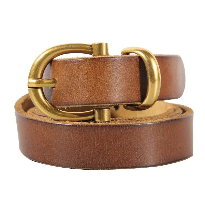 Brown leather belt with a gold buckle from Stylish Leather Belts collection
