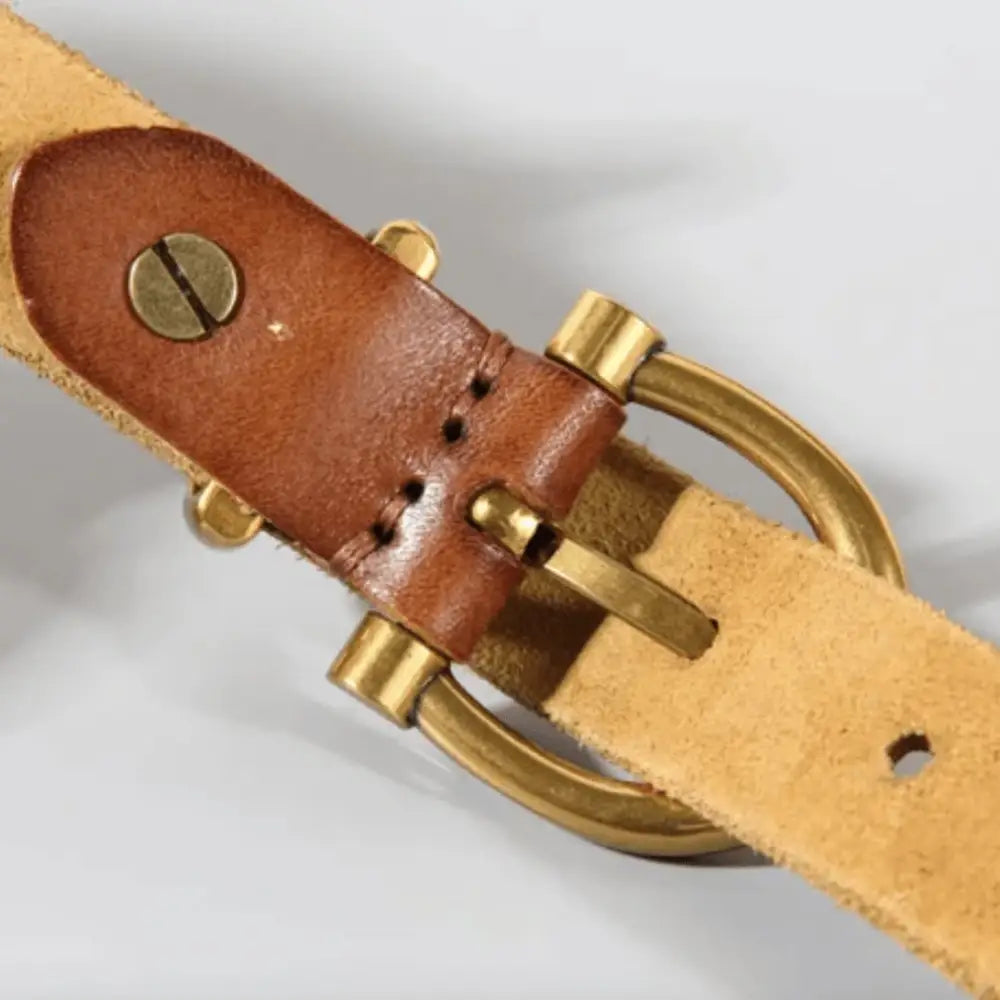 Brown leather belt with brass buckle from Stylish Leather Belts collection