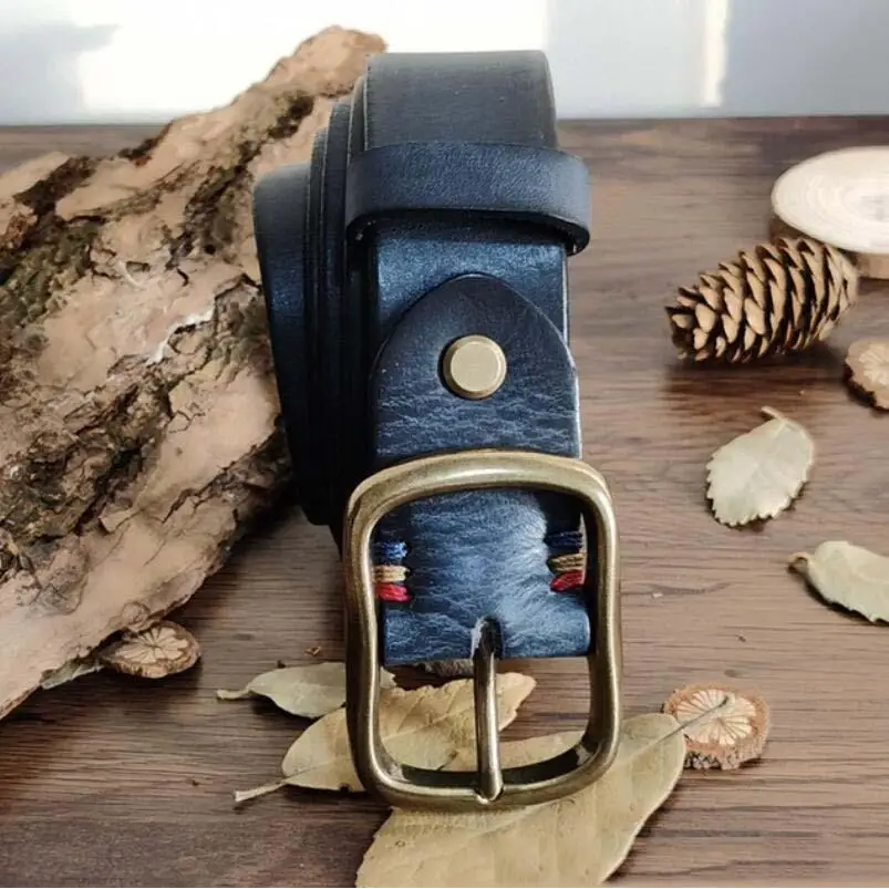Rolled black leather belt with brass buckle from Assorted Brown Leather Belts collection
