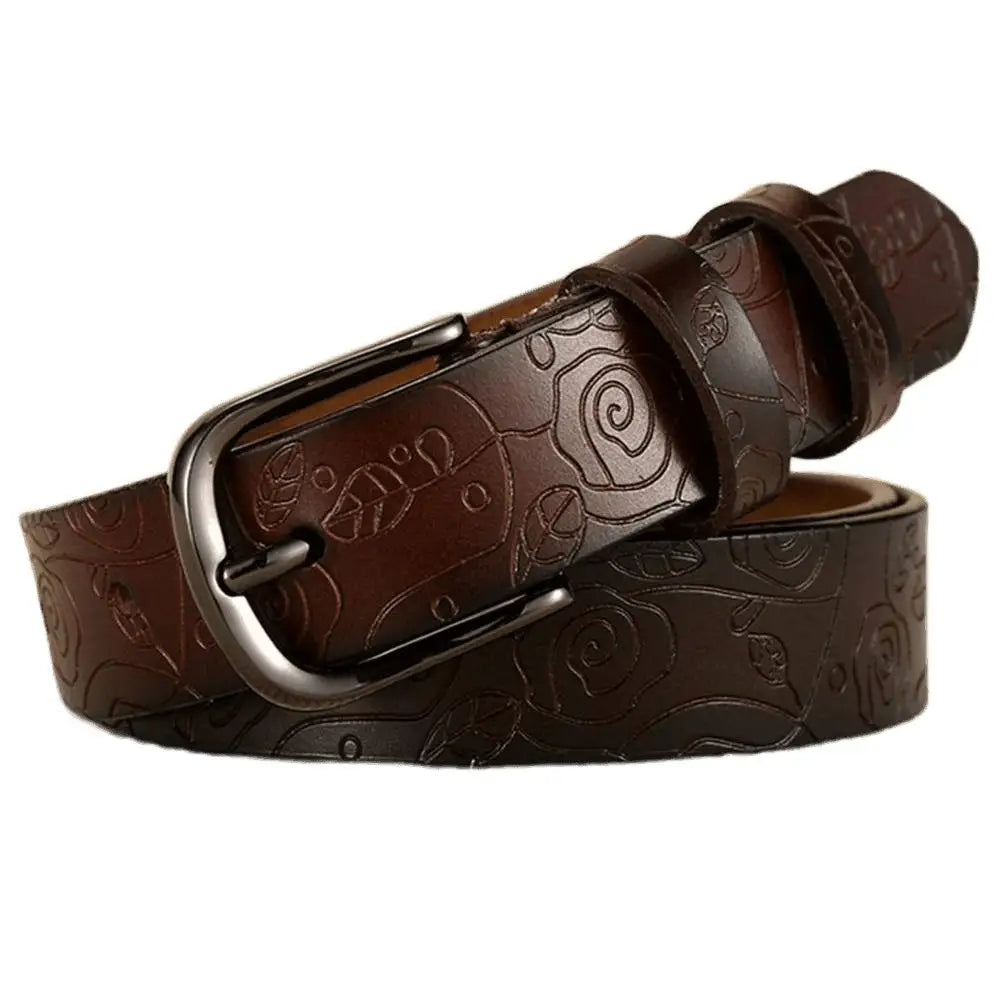 Brown leather belt with floral pattern from Venunia Leather Belt collection