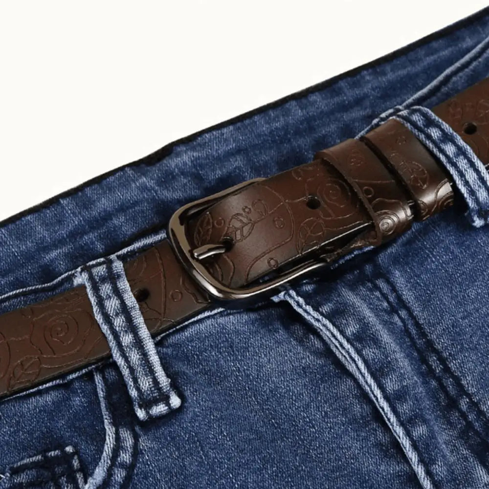 Brown leather belt with floral pattern from Venunia Leather Belt collection