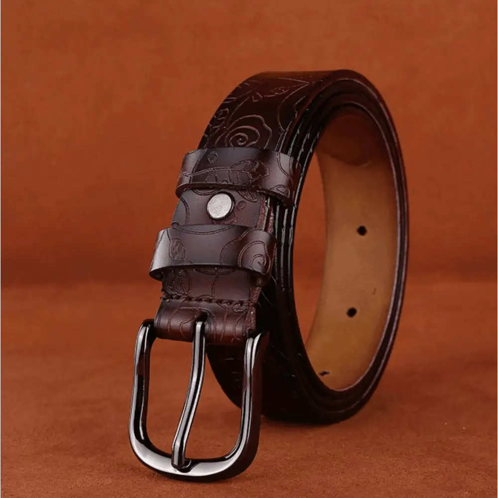 Brown leather belt with floral pattern from Venunia Leather Belt collection