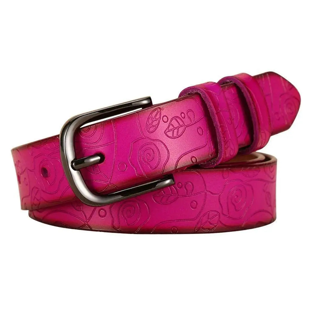 Pink leather belt with floral pattern from Venunia Leather Belt collection