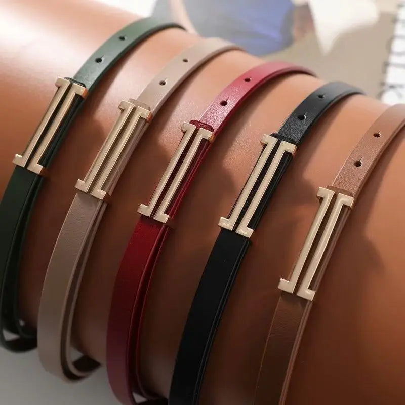 Colorful leather Zaka Women’s Belt Collection with gold buckles for elegant style