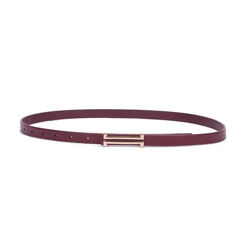 Burgundy leather Zaka women’s belt with gold buckle from Zaka Women’s Belt Collection
