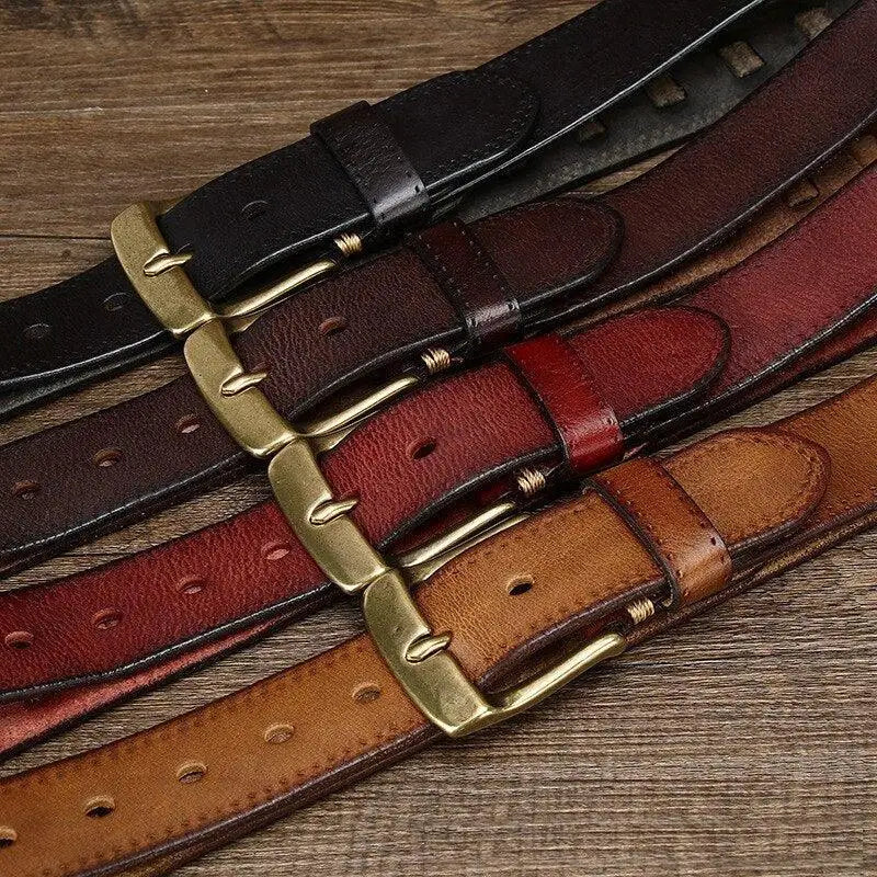 Full-grain leather belt with brass buckle showcasing superior craftsmanship