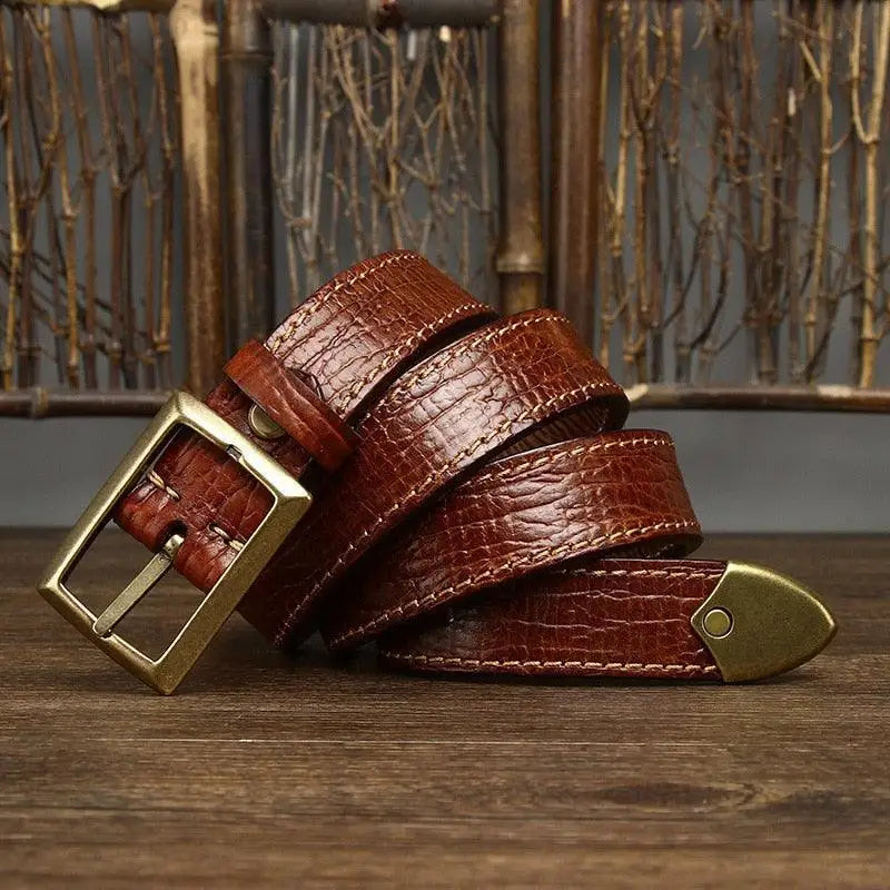 Avainia Leather Belt with Gold Buckle versatile leather belt for men and women