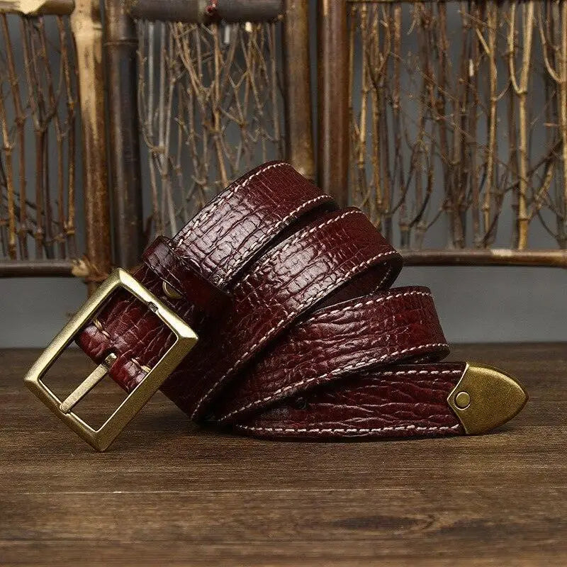 Avainia leather belt with gold buckle and stitching from the Avainia Leather Belt Collection